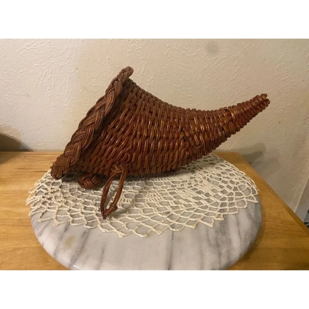 Brown Wicker Cornucopia/ Horn of Plenty